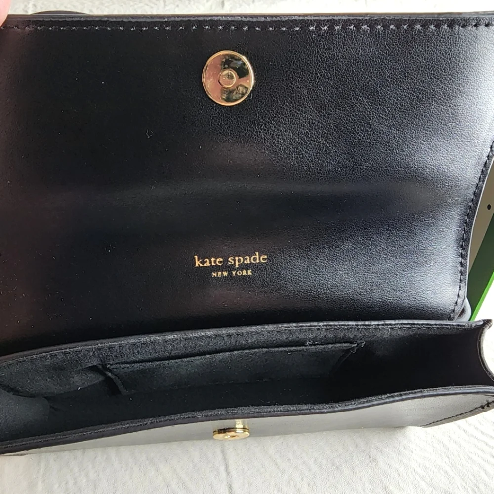 Kate Spade Adjustable Belt Bag Black Genuine Leather Bow Front Size S/M NEW